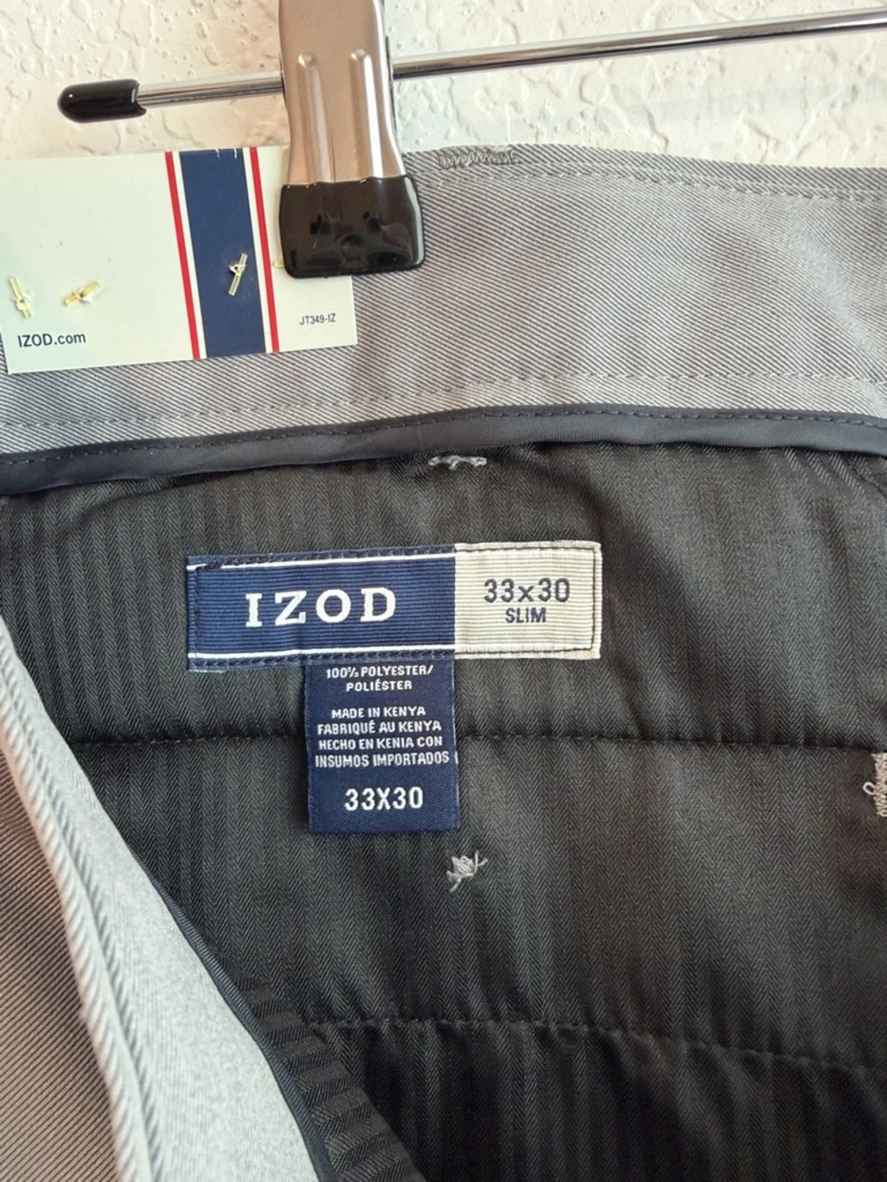 Izod Slim Fit Easy Care Dress Pants in Gray - Picture 4 of 7